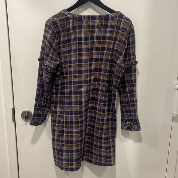 Madewell Plaid V neck Ruffle Shirt Dress - Picture 2 of 8